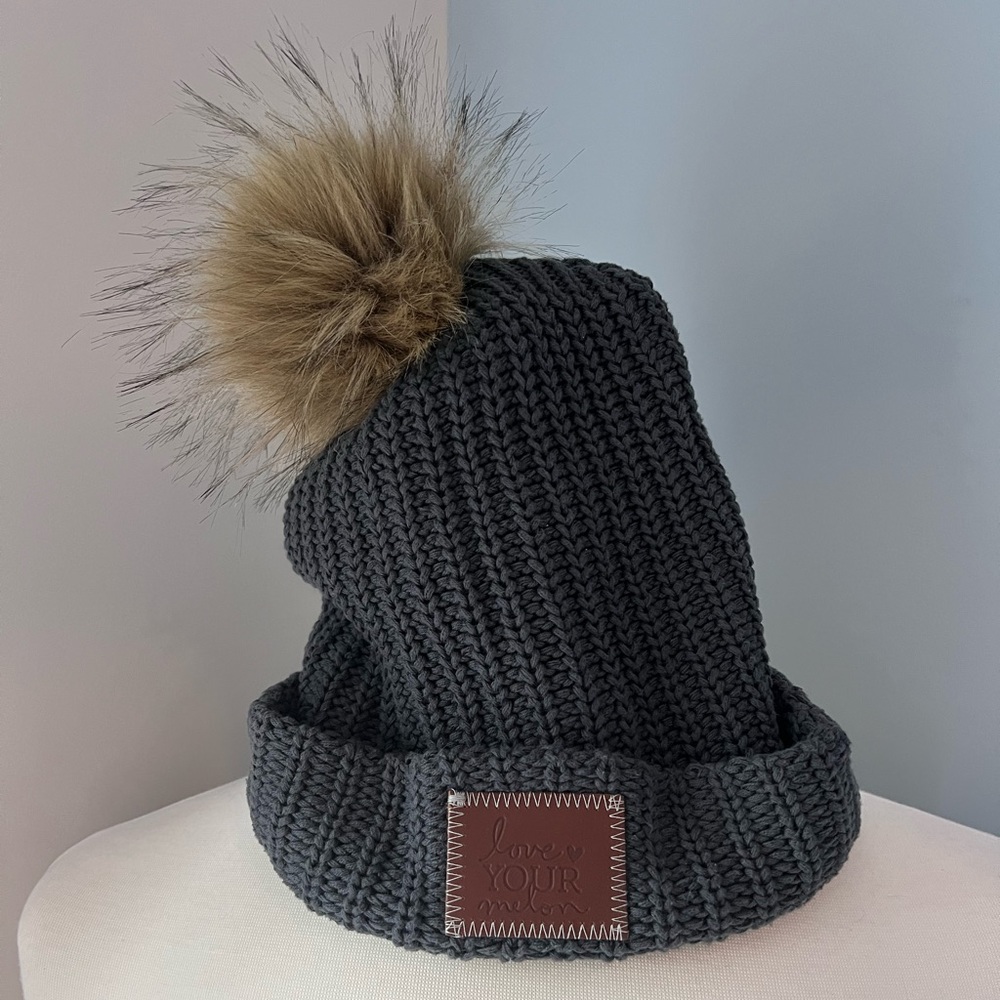 Love Your Melon cuffed pom beanie